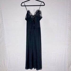 Vintage Kayser Black Satin Slip Dress With Lace Trim Sleep Dress Lingerie M